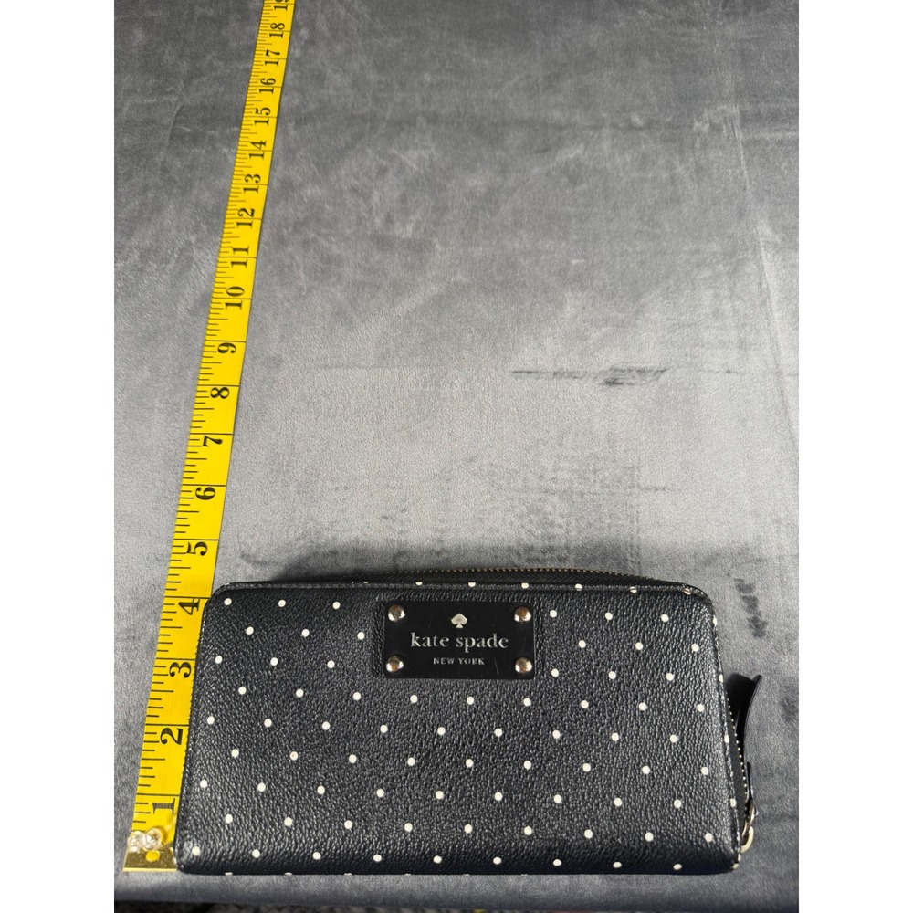 Kate Spade Wallet Womens OS Black Polka Dot Saffiano Leather Zip Around Twee